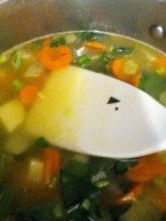 "preparation of a vegetables velouté ; a French cream of vegetable soup"