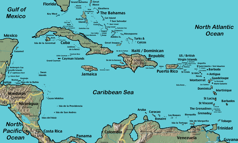 "French Antilles in Caribbean area - carte des Antilles françaises"